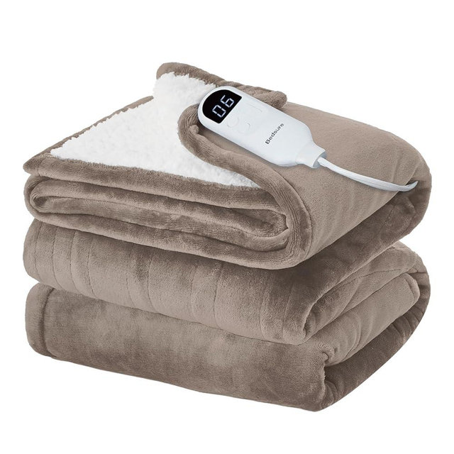 Bedsure Electric Blanket Twin - Soft Flannel Heated Blanket, Fast Heating with 10 Time Settings & 6 Heat Settings, Warm Gift for Grandma (62x84 inches, Taupe)