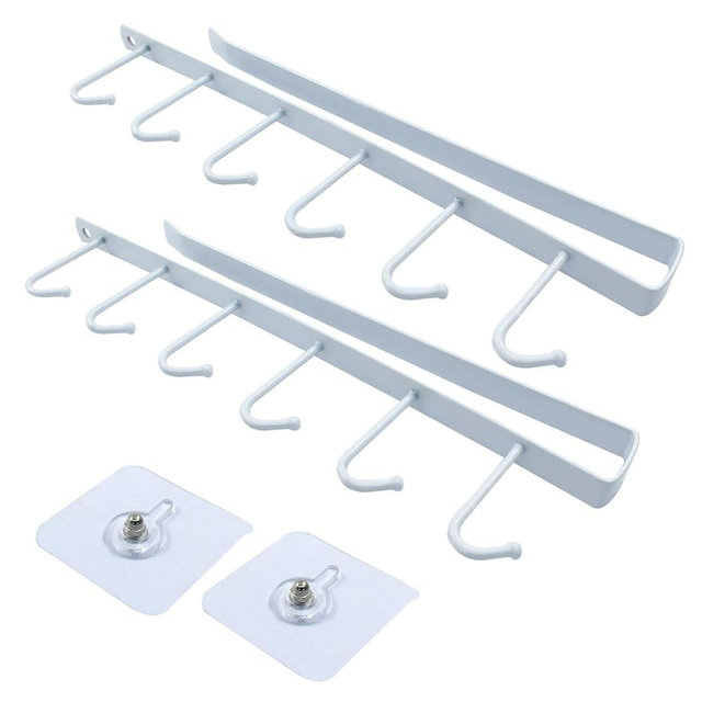 Zorfeter 2 Pack Mug Holder Under Cabinet Coffee, Multi-Purpose Kitchen Hooks, Space-Saving Hangers for Kitchen/Cups/Keys Storage/Scarf Ties Belts(White)