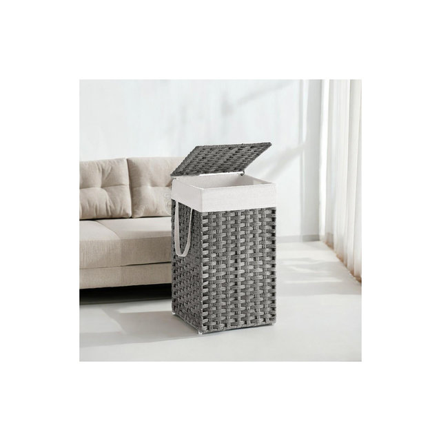 Laundry Hamper with Lid 17.2 Gallon Rattan Clothes Laundry Basket with Lid and Handles Foldable Removable Liner for Laundry Room Gray