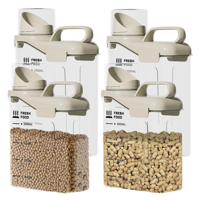 SZRUNZHU Cereal Storage Containers，Food Dispenser Sets Airtight Rice Containers pet cat dog Storage Containers Food Grade PET Material (4PC)