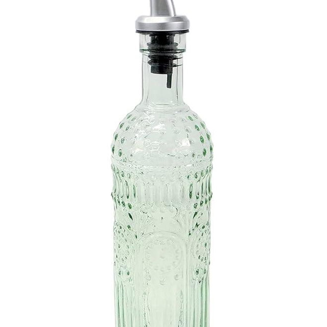 Grant Howard Etrusco Embossed Glass Oil and Vinegar Cruet with Pourer, 16 oz, Translucent