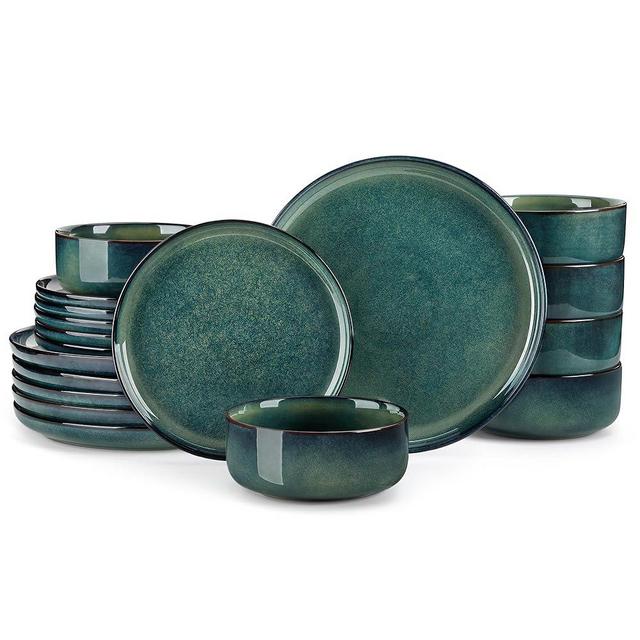 vancasso Starry 18 Pieces Dinnerware Sets for 6, Green Reactive Glaze Dishes Sets, Ceramic Plates and Bowls Sets, Dinner Salad Dessert Plates, and Cereal Bowls Set, Dishwasher and Microwave Safe