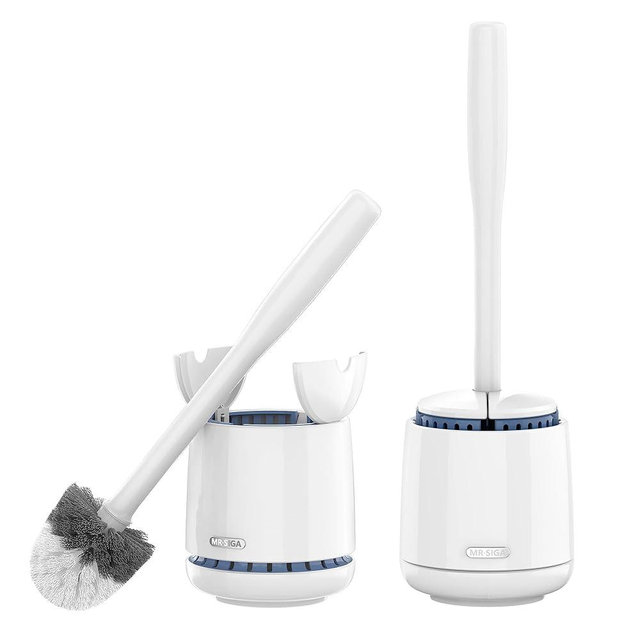 MR.SIGA Toilet Bowl Brush and Holder, Premium Quality, with Solid Handle and Durable Bristles for Bathroom Cleaning, White, 2 Pack
