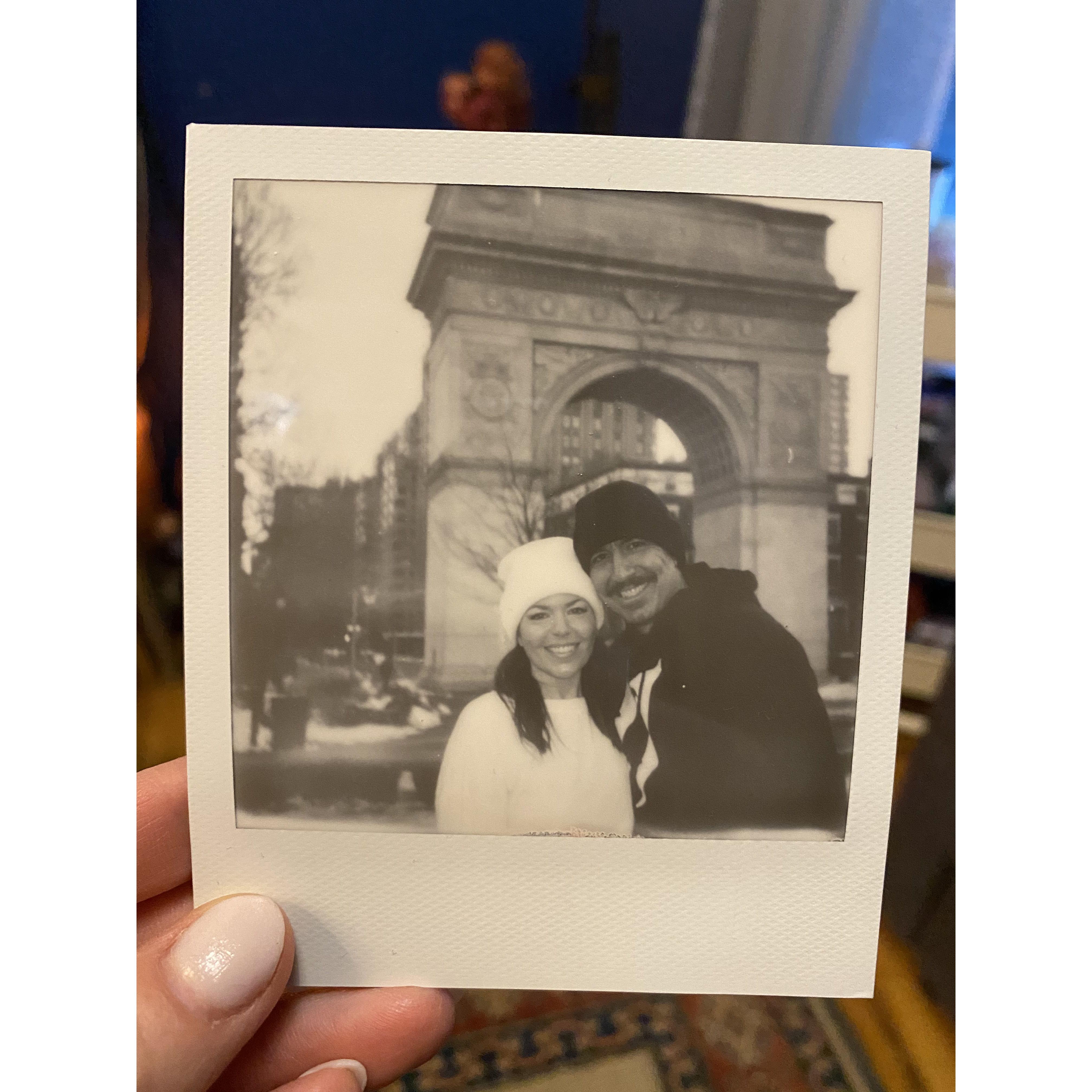 Polaroid of Alex and Jason's elopement in front of the famous arches in Washington Square Park.