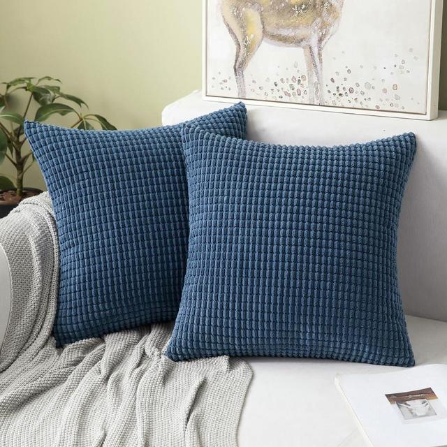 MIULEE Pack of 2 Pillow Covers 18 x 18 Inch Navy Blue Super Soft Corduroy Decorative Throw Pillows Couch Home Decor for Cushion Sofa Bedroom Living Room