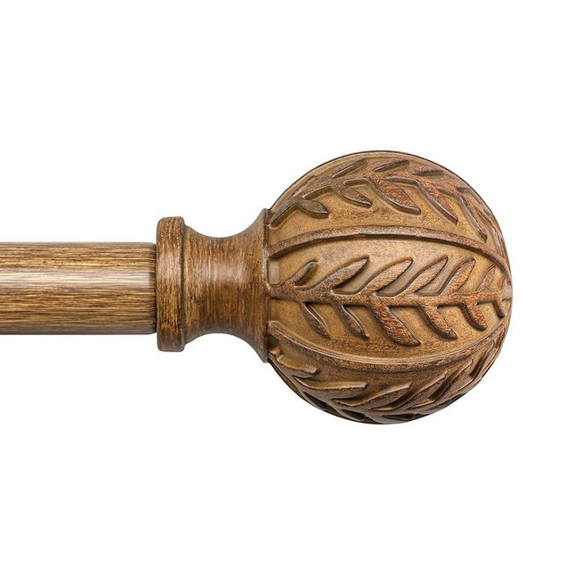 QDWIS Boho Wood Curtain Rods for Windows 48 to 84 inch,1" Adjustable Heavy Duty Window Curtain Rod with Imitation Wood Grain Finials,Rustic Decorative Drapery Rods Set,Size:36-88'',Natural Wood