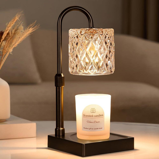 Hong-in Black Candle Warmer Lamp with Timer -Dimmable Adjustable Height Wax Melt Warmer for Jar Candles,Vintage Home Decor with Elegant Clear Glass,Birthday Gifts for Women, Mom, Friend, Sister