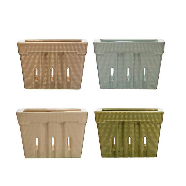 Creative Co-Op Stoneware, Set of 4 Colors Berry Basket, Multi
