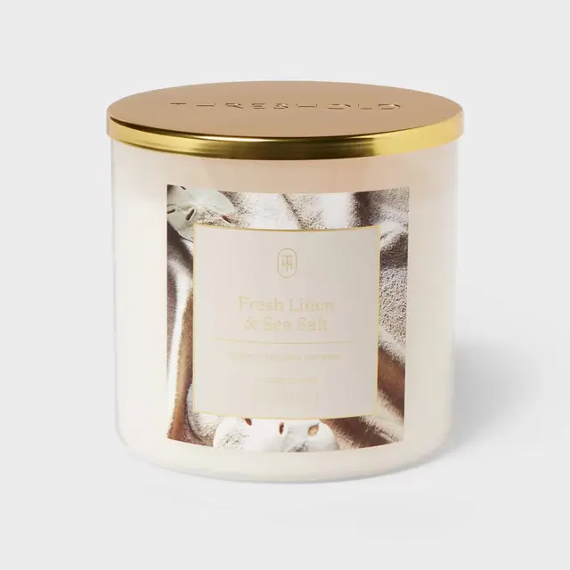3-Wick Glass Jar Candle with Lid Fresh Linen and Sea Salt 19oz - Threshold™