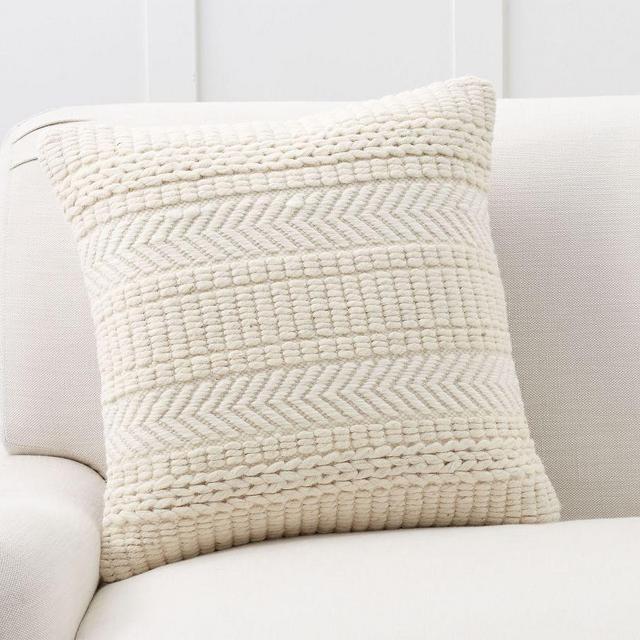 Wool Embroidered Pillow Cover, 20", Ivory