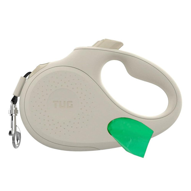 TUG Oval 360° Tangle-Free Retractable Dog Leash with Integrated Waste Bag Dispenser (Large, Cream)