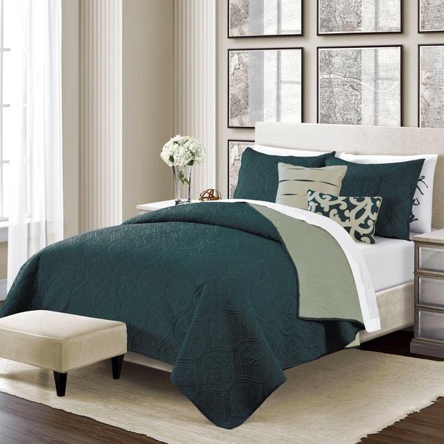 Sunham Home Fashions Camber Reversible Full/Queen Quilt Set in Moss Green