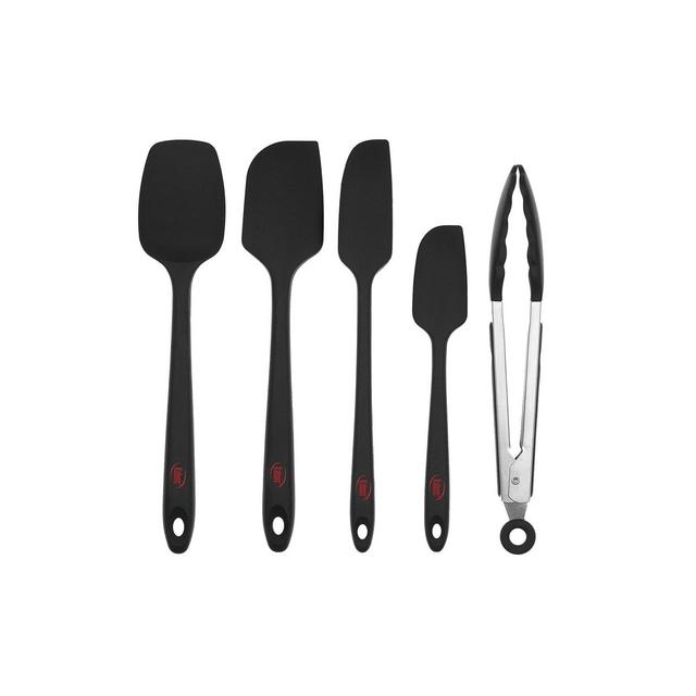Kaluns Silicone Spatula and Tong Set, 5 Piece Set, BLACK