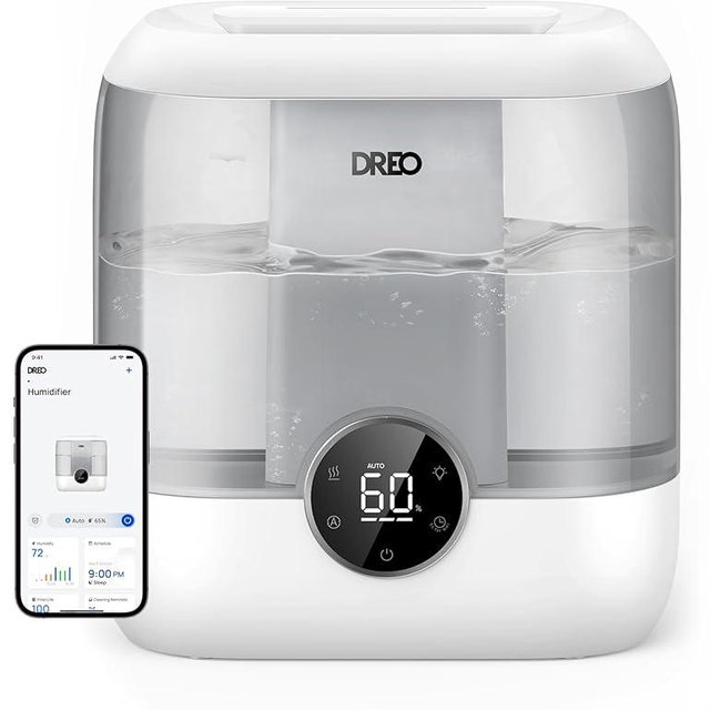 Dreo Smart Humidifiers for Bedroom, 6L Top Fill Supersized Cool Mist Humidifier for Large Room, 60 Hour Runtime, Quiet Ultrasonic Humidifiers for Plants, Baby, Nursery, Indoor, Home, Night Light, Gray