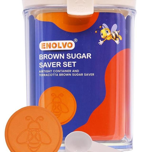 ENOLVO Brown Sugar Container with Brown Sugar Keeper Disc and Spoon, 1.5 Quart (6 Cups) Airtight Brown Sugar Canister, Terra cotta Brown Sugar Saver for Food Storage and Maintaining Food Moisture