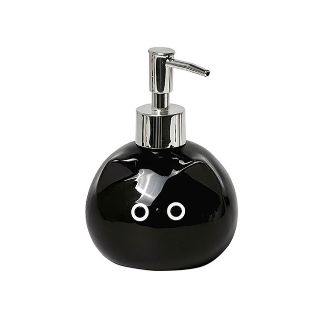 Ceramic Cute Cat Soap Dispenser with Pump, Perfect for Dish Soap, Liquid Soap, Hand Soap Dispenser for Bathroom, 10 oz Refillable Lotion Bottle (Black)