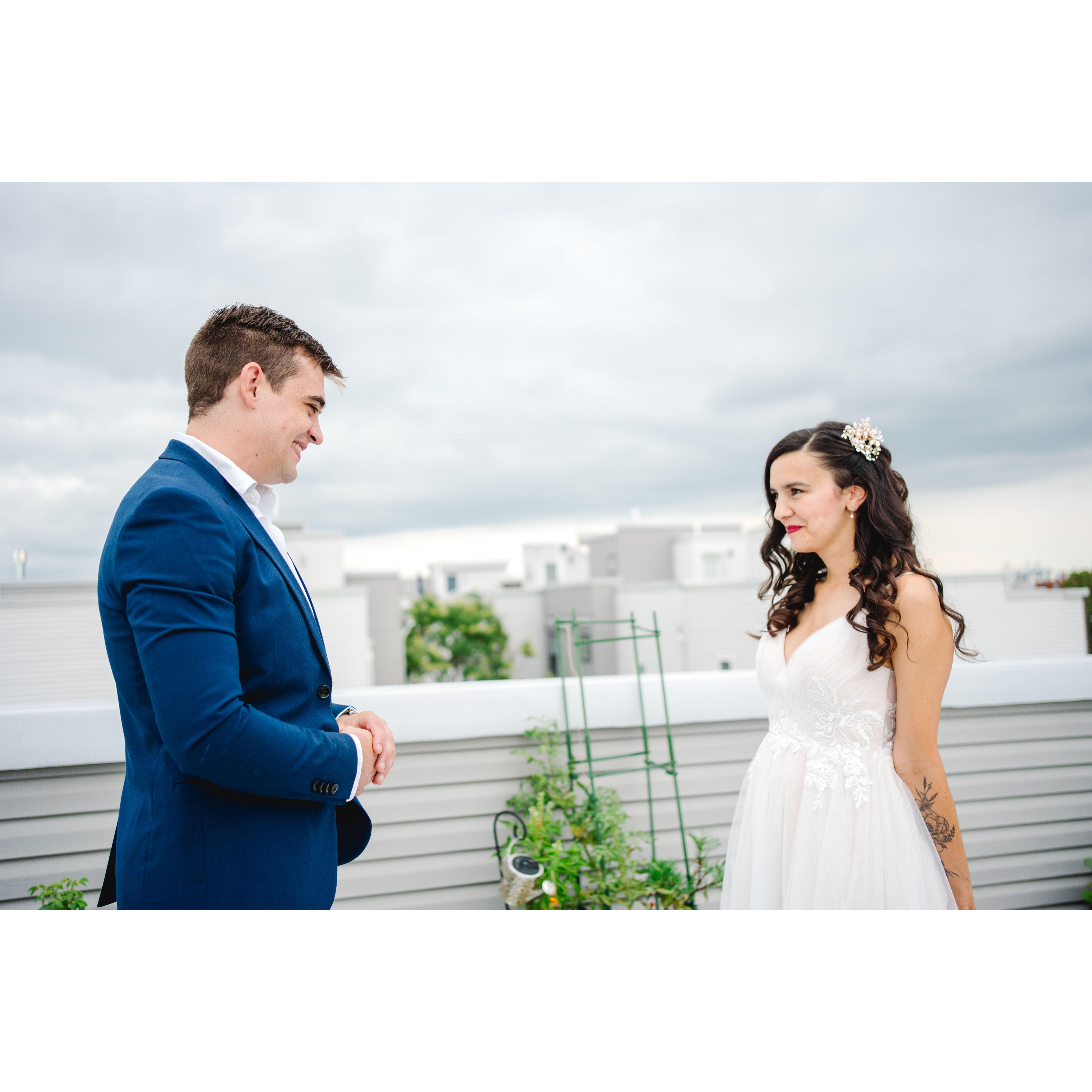"First look" before we got married at Christ Church