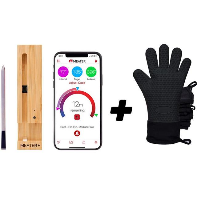 New MEATER+165ft Long Range Smart Wireless Meat Thermometer for the Oven Grill Kitchen BBQ Smoker Rotisserie with Bluetooth and WiFi Digital Connectivity Bundled with BBQ Grill Black Glove