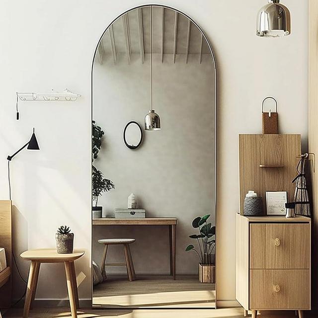 Otlsh 69"×26" Full Length Mirror, Arched Floor Mirror with Stand, Standing Mirror, Full Body Mirror, Large Mirror, Wall Mirror, Freestanding, Oversized, Aluminum Frame - Black