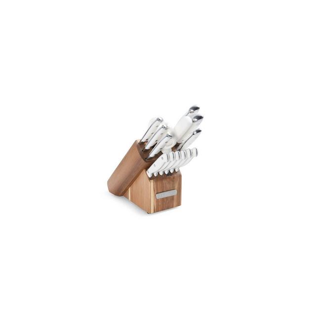Sabatier 15pc White Knife Set with Acacia Block