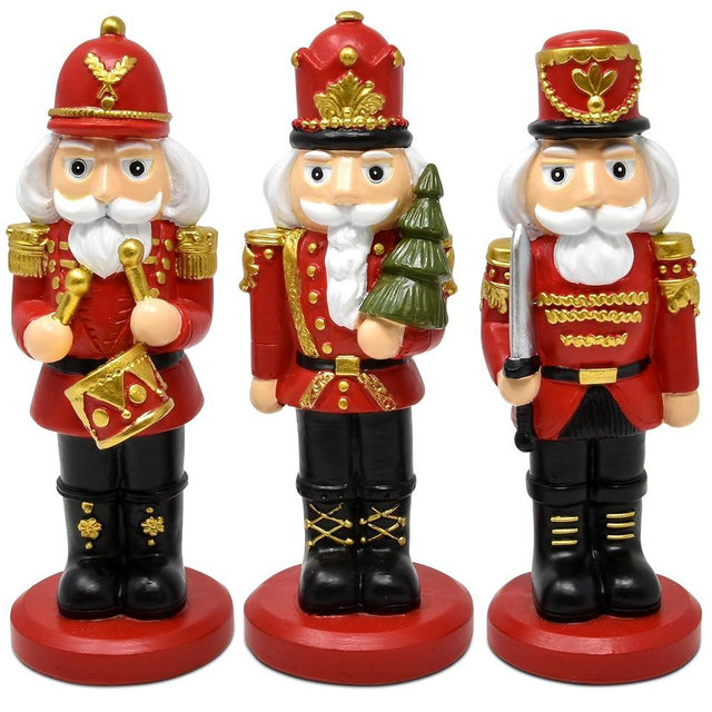 Gift Boutique Christmas Nutcracker Figurines Set of 3 6-Inch Resin King and Soldier Nutcrackers Display for Shelf Fireplace Table Mantel Decorations