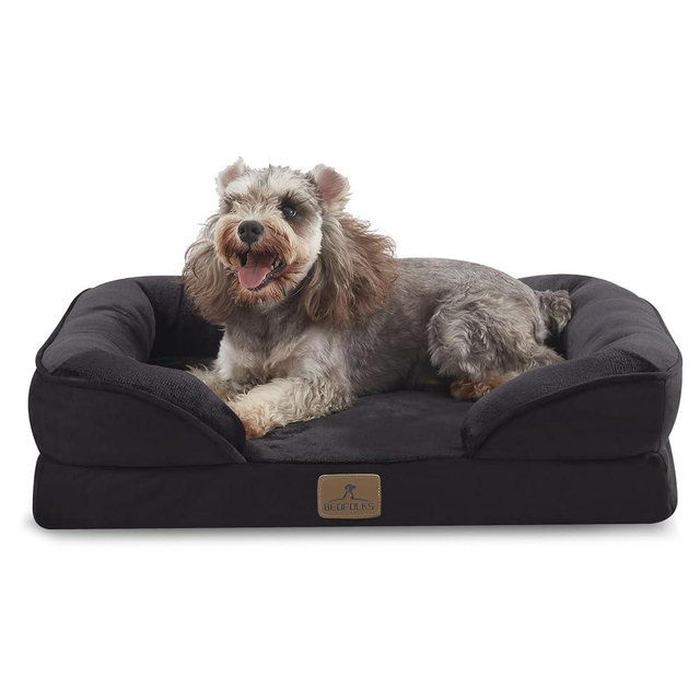 Bedfolks Orthopedic Dog Bed Extra Small, Waterproof Dog Sofa Bed for Small Dogs & Cats, Egg Foam Pet Couch Bed with Removable Washable Cover and Nonslip Bottom, Black