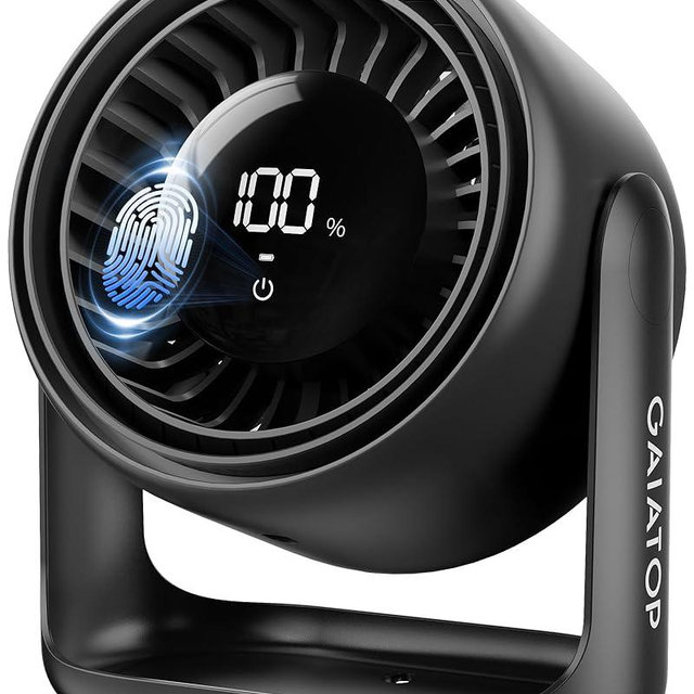 Gaiatop Desk Fan with Touch Control, 4000mAh Battery, 5 Speeds Ultra Quiet Bedroom Fan with LED Display, 90° Tilt, 7.7 Inch USB-C Rechargeable Desktop Fan for Dorm Office Room Home Office, Black