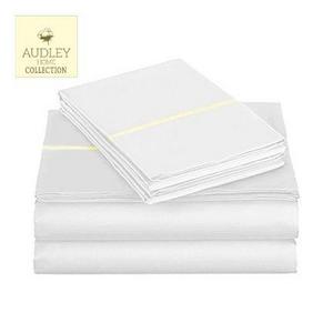 800 Thread Count 100% Long Staple Egyptian Cotton Sheet Set, Queen Sheets, Luxury Bedding, Queen 4 Piece Set, Smooth Sateen Weave,White, by Audley Home