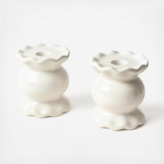Signature Small Knob Candle Holder with Ruffle, Set of 2