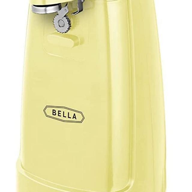 BELLA Electric Can Opener, Automatic Can Opener, Knife Sharpener and Bottle Opener, Easy Safe Removable Cutting Lever, Cord Storage, Easy Clean-Up, Yellow