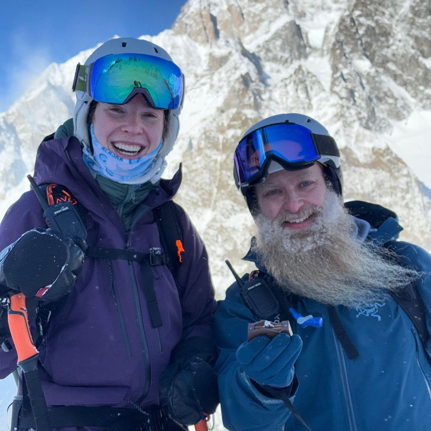 5 minutes post-engagement in the Alps. We are so happy! PC is relieved he didn't lose Danielle's grandma's ring in the snow.