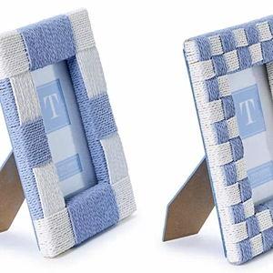 Two's Company Hand-Woven Checkered Blue and White Pattern 4" x 6" Photo Frame Assorted 2 Designs - Paper/Fir Wood/Glass/MDF