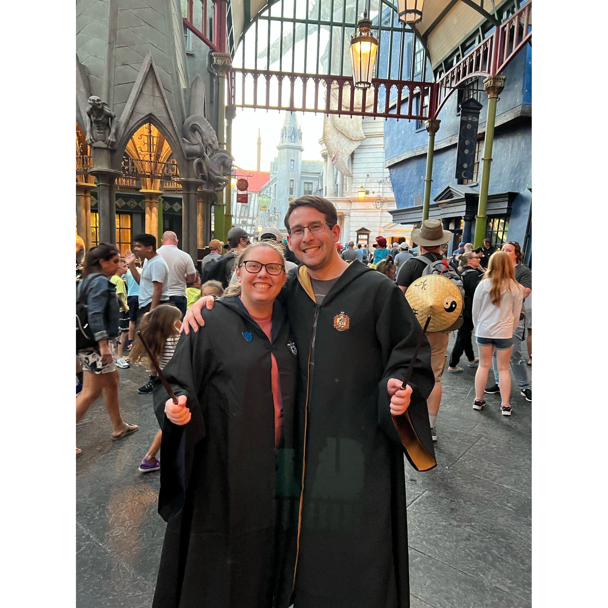 2022 - At Universal Studios, we relived both of our childhoods with a visit to Diagon Alley. Jessi was an obvious Ravenclaw. Nick, ever the realist, was a Hufflepuff.