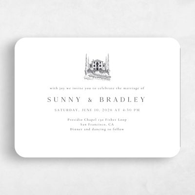 White Rounded Wedding Invitation - Floris Landscape