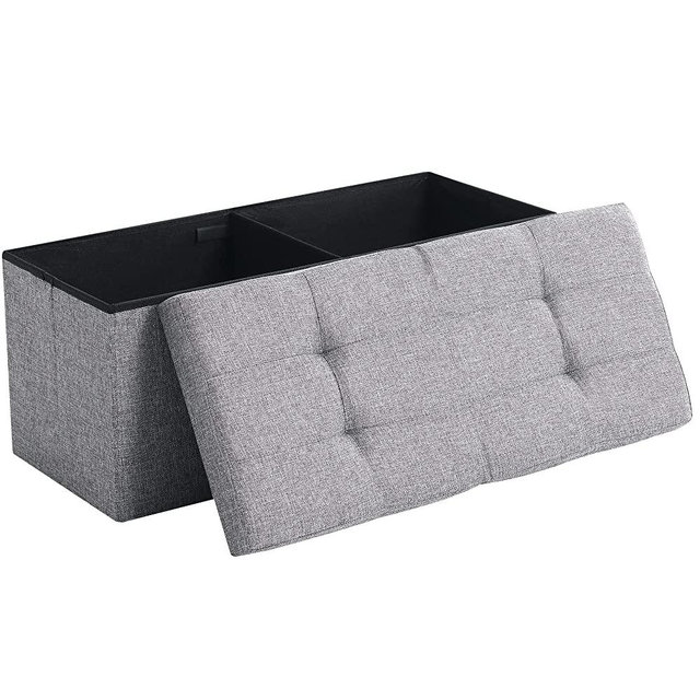 CUYOCA Storage Ottoman Bench Foldable Seat Footrest Shoe Bench End of Bed Storage with Flipping Lid, 75L Storage Space, 30 inches Linen Fabric Grey