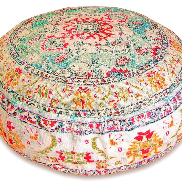 Mandala Life ART Large Floor Pillow Cover Yellow Round Pouf Ottoman Indian Floor Cushion Boho Chic Perfect Vintage Cushion for Living Room, Bedroom, Nursary or Children Room Cotton 24x8 Unstuffed