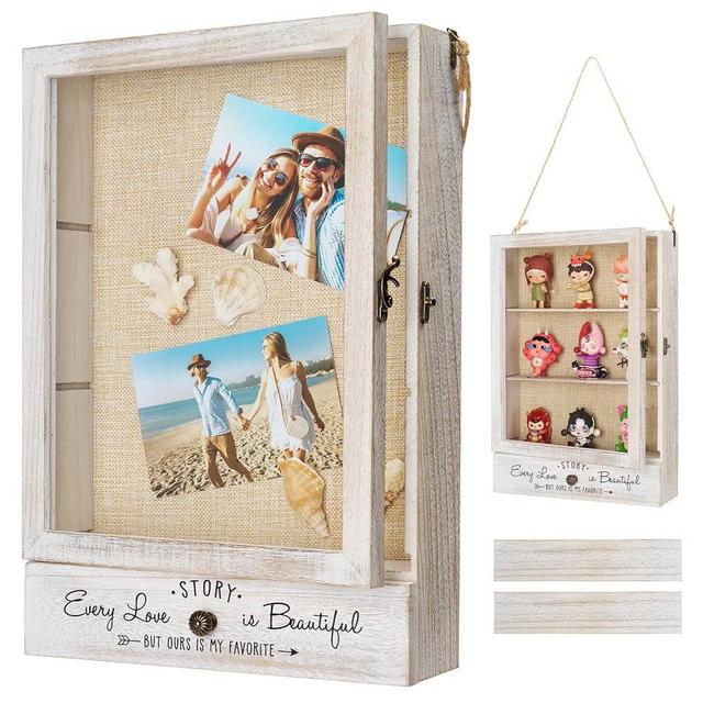 AW BRIDAL 11X16 Large Shadow Box Picture Frames Deep Shadow Boxes Display Cases with Removable Shelves and Drawers, White Wooden Memory Boxes for Keepsakes with Slot