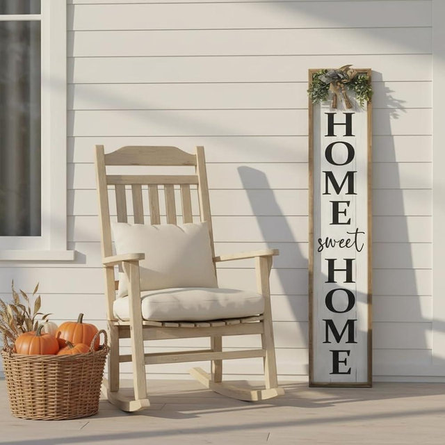 WYDM Welcome Sign for Front Porch, 45"×9" Home Sweet Home Sign Strength Durability, Outdoor Welcome Sign Wooden Frame Weight Light for Farmhouse Wall Hanging Decoration (Wood)