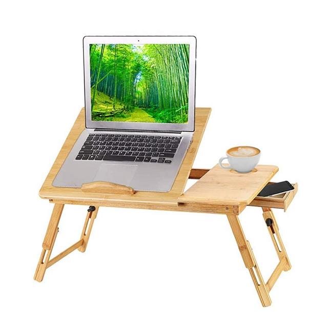 Urbenfit Bamboo Laptop Desk Adjustable Angle, Foldable Breakfast Tray with Drawer, Portable Foldable Bed Serving Tray Table for Eating, Laptop Holder for Working