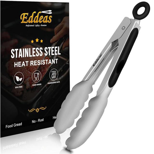 Eddeas Small Tongs For Cooking, Mini 7 inch Kitchen Tongs -Heat Resistant 600 Degrees Stainless Steel and Non-Slip handle - Perfect for Cooking, Salad, Pasta, Steaks, Vegetables,Dishwasher safe