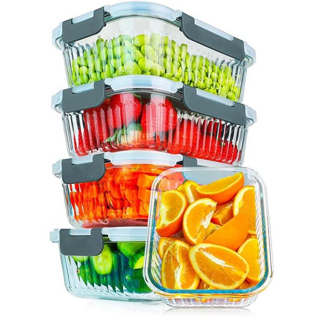 KOMUEE 5 Packs 36 oz Glass Food Storage Containers, Glass Meal Prep Containers with Lids, Airtight Glass Lunch Bento Boxes, BPA Free, Leak Proof, Microwave, Oven, Freezer and Dishwasher Friendly