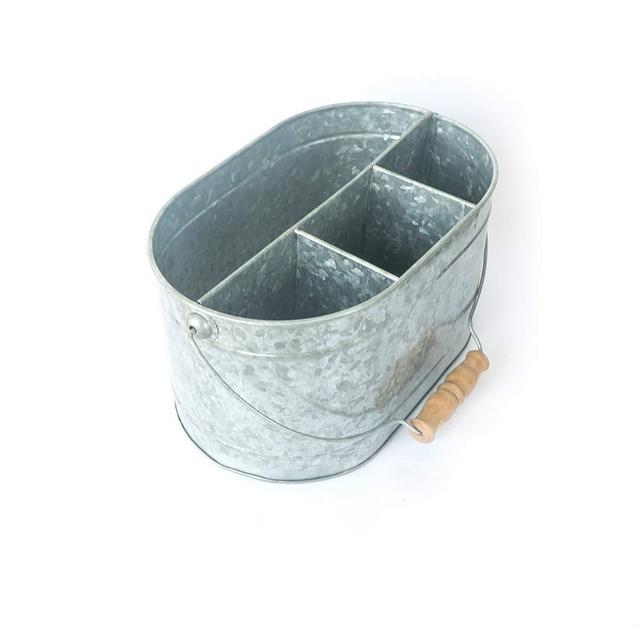 NIRMAN Rustic farmhouse Galvanized Multipurpose Flatware Caddy,Utensil Holder, Condiments Storage Bin, indoor or Outdoor Storage, Party Cutlery Desk Organizer |Size_ 11" x 7" x 12” |