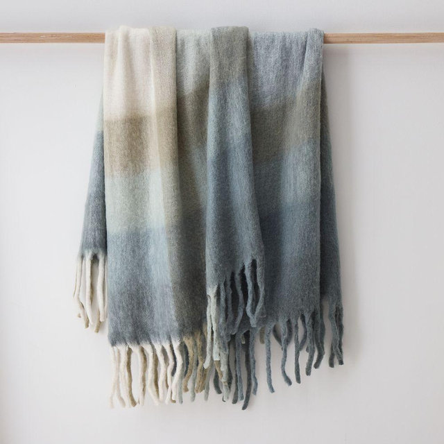 Faux Mohair Framed Ombre Throw, 50x60, Celadon