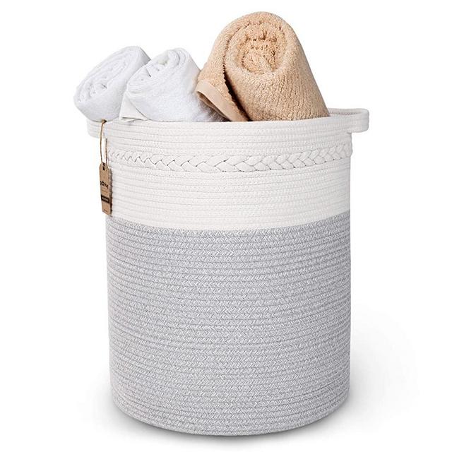 StarHug Large Woven Storage Basket - 20 x 16 inch Laundry Hamper – For Blankets, Throws, Pillows, Toys, Nursery - 100% Cotton Rope - Stylish Bin with Gift of Mesh Laundry Bag