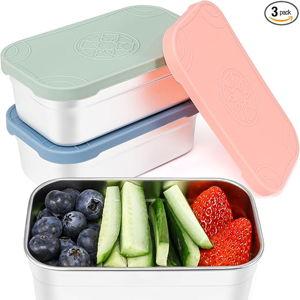 Caperci 3-Pack Large Stainless Steel Snack Containers with Silicone Lids - 15oz Reusable Small Food Storage Deli Containers for Snacks & Meal Prep, Leak-Proof, Easy Open & BPA-Free (440ML)