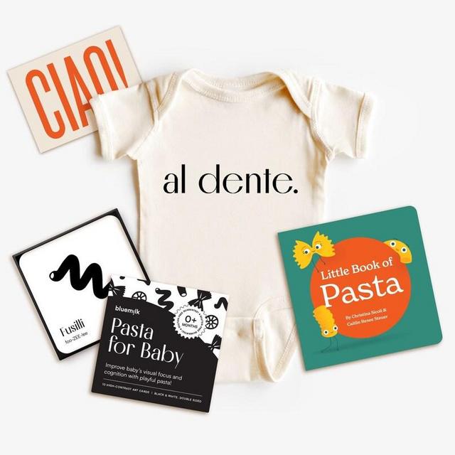 Pasta Baby Gift Bundle Box Unisex Gender Neutral Italian Foodie Baby Shower Gift Set Newborn to 12+ Months Personalized Baby Gift