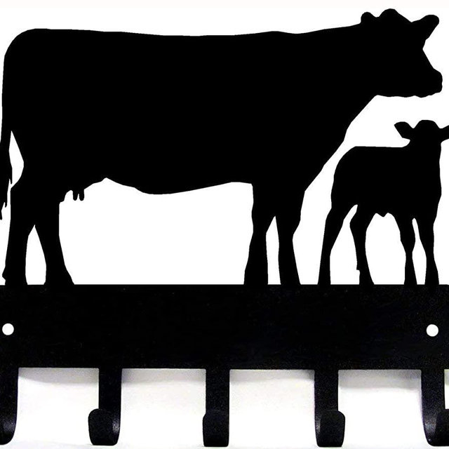 The Metal Peddler Cow and Calf Cattle Farm Key Rack - Small 6 inch Wide | Made in USA
