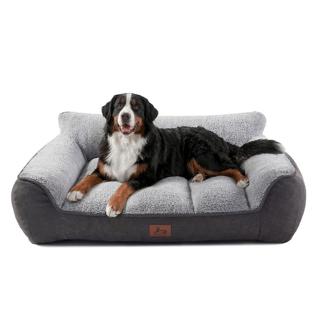 Warmrest XL Pro Orthopedic Dog Beds Large Sized Dog, Extra Thick Supportive Bolster Dog Couch with Machine Washable Cover, Extra Large Pet Bed Sofa with Soft Sherpa and Nonskid Bottom, Grey, 45"