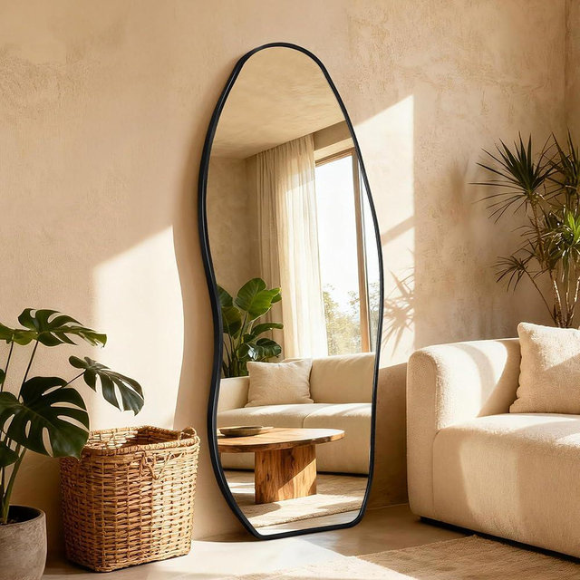 Dorlicecass Mirror Full Length - Irregular Full Body Mirror Standing or Leaning or Wall Hanging 63"x 24" Asymmetrical Aviation Aluminum Alloy Frame Unique for Bedroom, Living Room, Cloakroom, Entryway