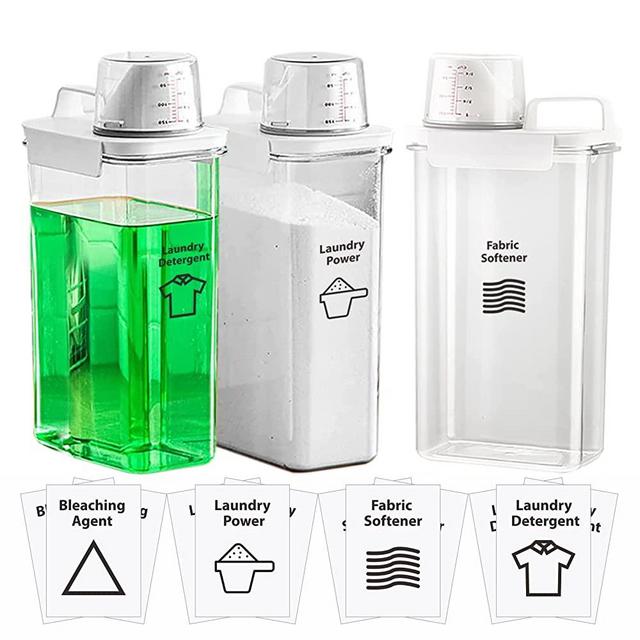 [3 Pack] Liquid Laundry Detergent Dispenser for Laundry Room Organization and Storage, 2300ml Large Capacity Laundry Soap Containers with 12 Removable Labels, BPA Free & PET Plastic Clear
